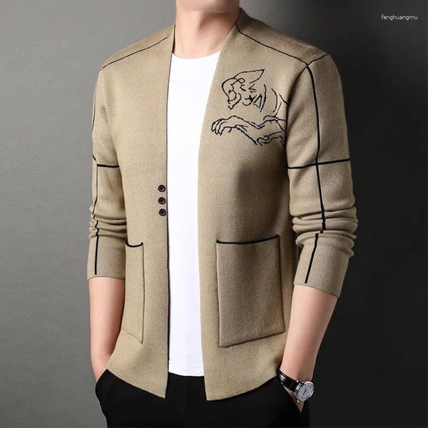 Suéteres para hombres Otoño Tendencia coreana Suéter Cardigan Moda Color sólido Prendas de punto sueltas Negocios