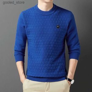 Pulls pour hommes Automne Vêtements pour hommes Pull en laine col rond Lâche européenne et américaine Simple Mode Urban Wool Blended Pull Royal Blue Q231115