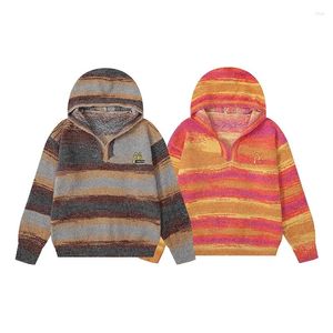 Suéteres para hombres Otoño/Invierno Americano Retro Rayas Color Contraste Hipster Tendencia masculina Suéter con capucha Niños