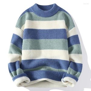 Pulls pour hommes automne hiver mode rayé hommes pull tricoté beau haute élasticité doux mâle 2024 pulls de qualité supérieure