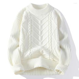Мужские свитера, осень-зима, мужской винтажный свитер с круглым вырезом, однотонный мужской вязаный пуловер, свободный Harajuku, ретро, мягкий, теплый