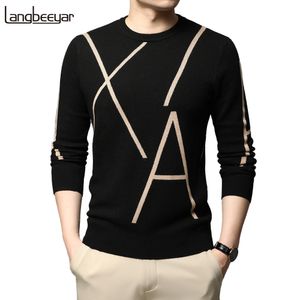 Heren truien modemerk gebreide high -end designer winter wol pullover zwarte trui voor man coole herhaling casual jumper heren kleding 221117