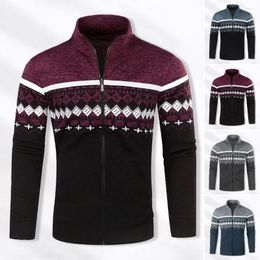 Herensweaters Mode vest Los jasje Opstaande kraag Rits Retro Print Slim Fit Trendy trui met lange mouwen voor herfst / winter