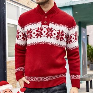 Pulls pour hommes Mode Noël Rouge Vert Col Stand Pull Pull à manches longues Pull Bouton Top Vêtements pour hommes