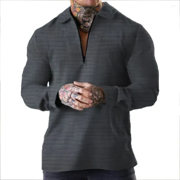 Suéteres para hombres Moda Grande Sólido Casual Top Cremallera Waffle Manga larga Fitness al aire libre Camisa deportiva camiseta