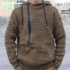 Herensweaters Mode Gebreide sweatshirts met lange mouwen en capuchon Effen Losse zwarte rits Heren Casual hoodies met trekkoord Eenvoudig