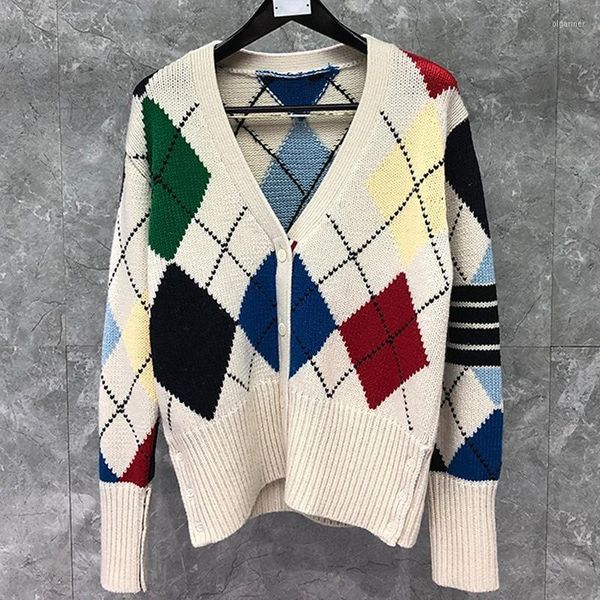 Pulls pour hommes Mode Hommes Femmes Slim Cardigans Vêtements Épais Argyle Blanc V-Ncek Laine Automne Hiver Casual CoatMen Olga22