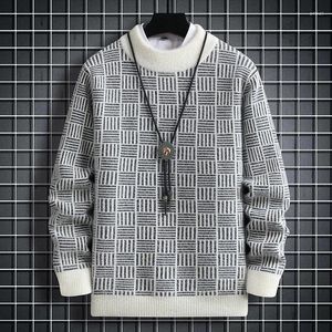 Heren truien mode geruite trui voor heren trui O-hals slim fit truien truien warme winter Koreaanse stijl casual kleding 3XL-M