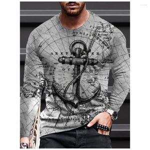 Pulls pour hommes Mode Pull à manches longues T-shirt 3D Imprimé Graphique Vintage Anchor pour hommes Street O Cou surdimensionné