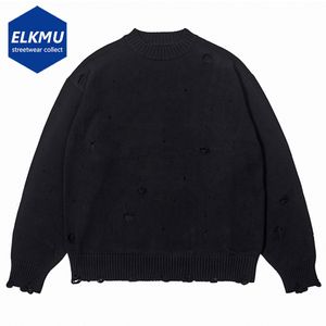 Herentruien mode gescheurde truien Harajuku streetwear truien mannen zwarte witte hiphop jumpers gebreide pullovers unisex y2k trui 230815