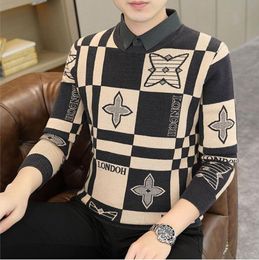 Herentruien mode verdikte gebreide nep twee -delige shirt trui herfst/winter nieuwe jeugd Koreaanse editie slanke fit leidend brearwear