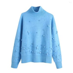 Suéteres para hombres Moda Turtleneck Pearl Cable Punto Jersey Mujeres Chic Rib Manga larga Suéter 2024 Invierno Cálido Espesar Señora Suelta