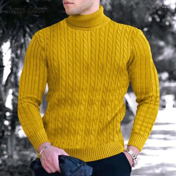 Suéteres para hombres Moda Twist Crochet Knit Tops básicos Hombres Suéter Otoño Casual Color puro Manga larga Slim Bottoming para hombres Prendas de punto