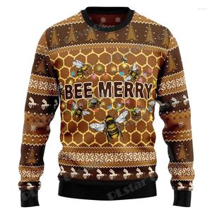 Heren truien mode wintertrui bijen vrolijk patroon 3D gedrukt lelijke kerstneutraal casual warm gebreide pullover m1006