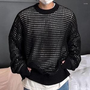 Chandails pour hommes Fashion Youth Pullover Hollow Out Pull Spring and Automne Streetwear Mens Tops Long Manue Mesh Treot