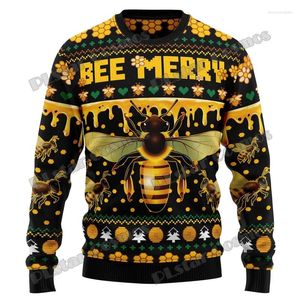Pulls pour hommes à la mode Bee Happy Pattern Impression 3D Pull de Noël laid Hiver Neutre Casual Pull tricoté chaud