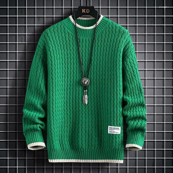 Suéteres para hombre, suéter tejido de Color sólido con patrón de rayas a la moda, cuello redondo, Top informal de invierno de gran tamaño, M-4XL RetroStreet