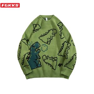 Men's Sweaters FGKKS Sweater Men Harajuku Fashion Knitted Hip Hop Dinosaur Cartoon Pullover O-Neck Oversize Casual Couple Male Sweaters 230823