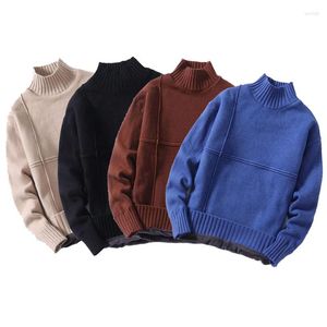 Pulls pour hommes Pull en molleton Hommes Hiver Col roulé Tricoté Casual Chaud Col Haut Pull Mâle Élastique Mode