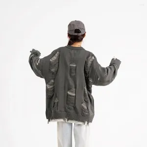 Pulls pour hommes effilochés en détresse surdimensionné Goth Grunge déchiré avec des trous déchirés pour femme hiver vêtements esthétiques pulls streetwear