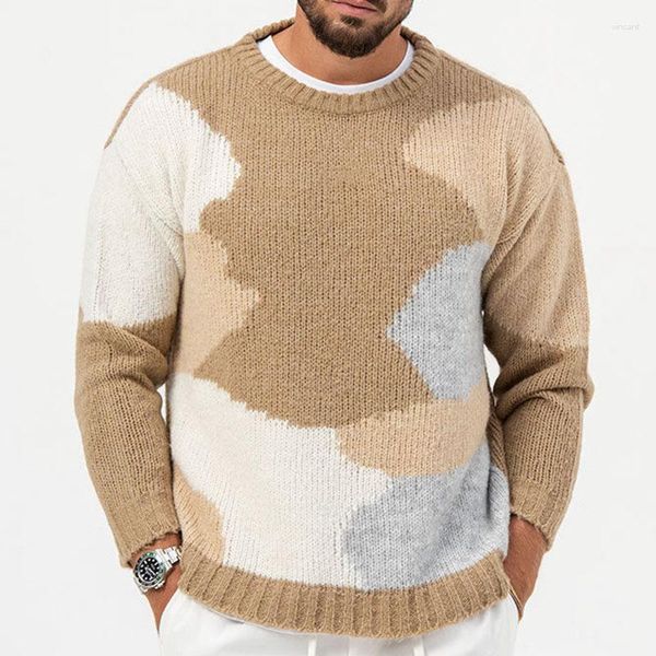 Pulls pour hommes Mode fraîche géométrique Crochet tricot Top hommes automne décontracté O cou à manches longues pull en vrac hiver loisirs hommes tricotés