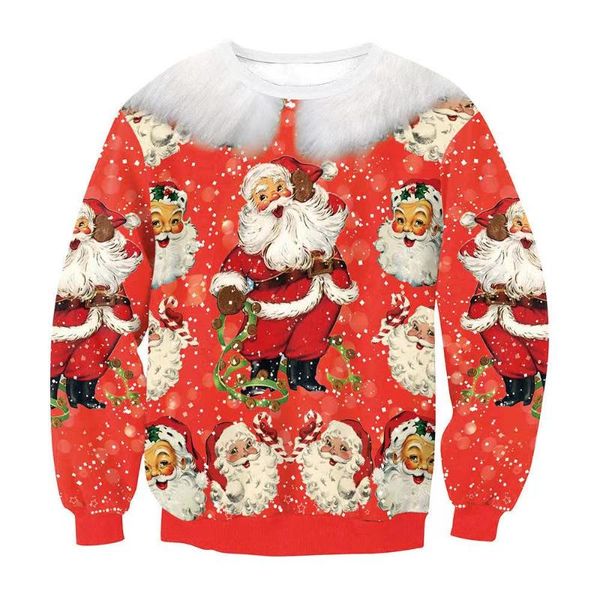 Suéteres para hombre Divertido estampado de Papá Noel Feo Navidad Mujer Hombre Sudaderas de Navidad O Cuello Manga larga Casual Casa de vacaciones Parejas Jumper Tops