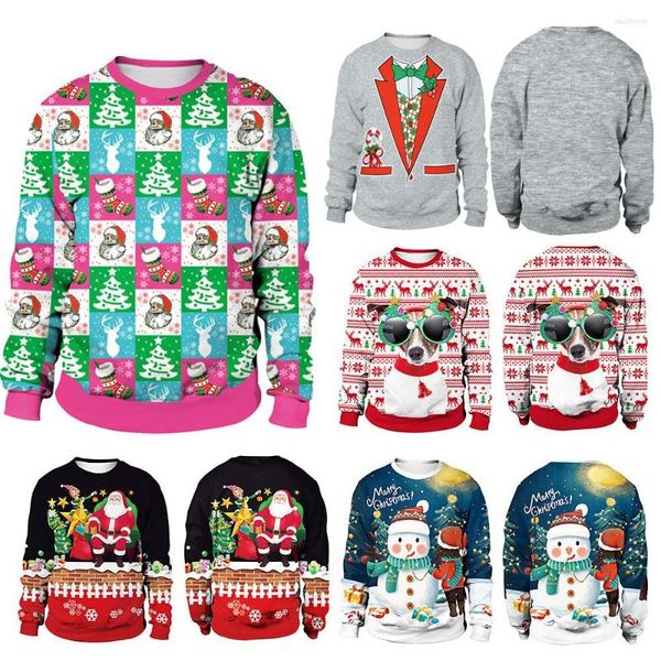 Pulls pour hommes Funny Ugly Christmas Femmes Homme Arbres Chaussettes Renne Animale Imprimer Noël Unisexe Pull Pulls Vacances Pulls Tops