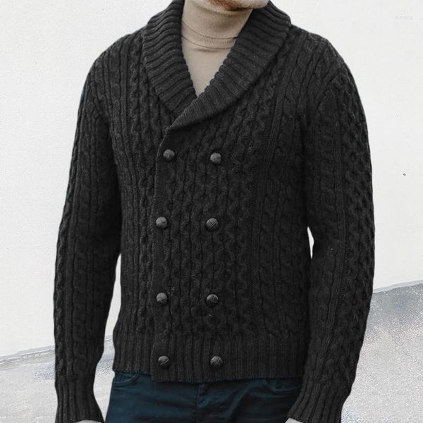 Pulls pour hommes Géométrique Jacquard Vintage Pull Hommes Cardigan Automne Hiver Chaud Double Boutonnage Épais Manteau Tricoté Hommes Tricot Crochet