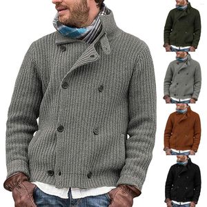 Chandails pour hommes cadeau garçon 12 hommes automne et hiver solide attacher chaud Cardigan tricoté manteau col montant laine hommes lourd