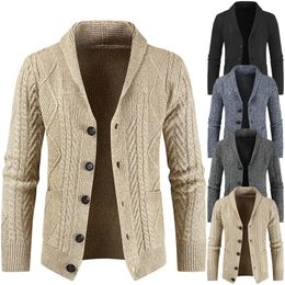 Suéteres de los hombres Gilet Cardigan cálido invierno chal cuello botón frontal Cable tejido abrigo chaqueta Jersey Hombre 220908