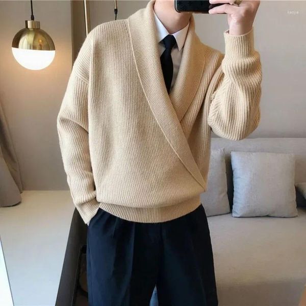 Pulls pour hommes Gmiixder coréen automne hiver pull solide grand col en v drapé personnalisé lâche pull décontracté veste hommes cardigans