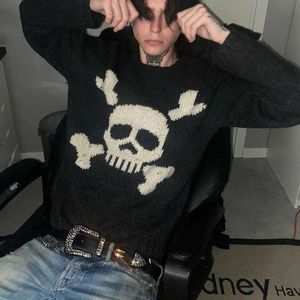 Herentruien Gothic Sweater Skull Grafische gebreide hiphop punk punk heren pullover retro vintage lange mouw dames top oversized y2k kleding 90s 230822