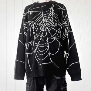 Herentruien Gothic Sweater Spider Web Print Dark Gebreide Top Punk Vintage Strtwear Oversized Fairy Grunge Knitting Winter 2022Cloths H240513