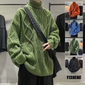 Men S Sweaters Green Men Winter Pullover Turtleneck Streetwear Fisherman Sweater Cable Gebreide Jumper oversized trends 220916