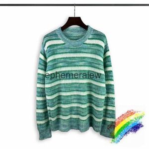 Suéteres para hombres Green Mohair Stripe Knit Sweater Hombres Mujeres Mejor calidad Cuello redondo Sudadera de gran tamaño Sephemeralew