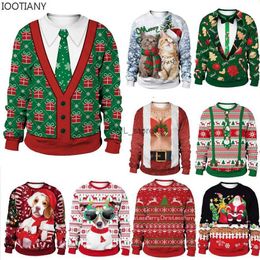 Pulls pour hommes Vert Femmes Hommes Sweat-shirt de Noël laid drôle Cadeaux mignons Chats Santa 3D Pulls imprimés Tops Automne Hiver Noël Sweatshirts CoaL231122