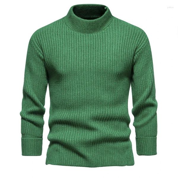 Suéteres de los hombres medio cuello alto casual moda slim fit color sólido jersey camisa de punto suéter versátil