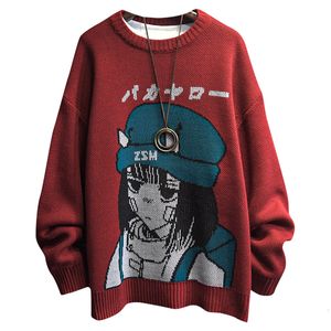 Suéteres para hombres Harajuku Cartoon Girl Sweater Baggy Japonés Knitwears Mujeres Cuello redondo Suelto Casual Otoño Invierno Jersey de punto Suéter 230822