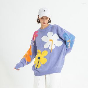 Suéteres de hombre Harajuku creativo patrón de flores borla de punto hombres Hip Hop Vintage Casual suelto cuello redondo estilo universitario pulóver parejas