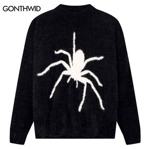 Truien voor heren Harajuku pluizige mohair trui Y2K streetwear hip hop retro gebreide spider truien harajuku mode punk fuzzy trui gebreide kleding 230922