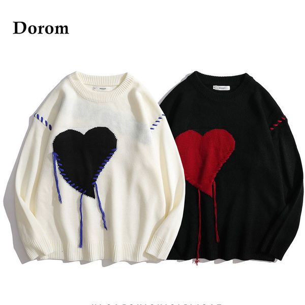 Suéteres para hombres Harajuku Heart Sweater Hombres Manga larga Jersey suelto Streetwear Oversize Pullouvers Invierno Vintage Abuelo Suéter Mujeres Y2K Tops 230822