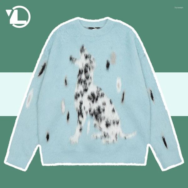 Suéteres para hombres Harajuku suelto dibujos animados tejido hombre mujer invierno divertido punto perro jacquard punto jersey y2k calle casual pareja puentes