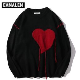 Suéteres para hombres Harajuku patrón de amor suéter feo de punto hombres letra punk rock negro rojo gótico vintage abuelo suéter mujeres lindo jersey 220830