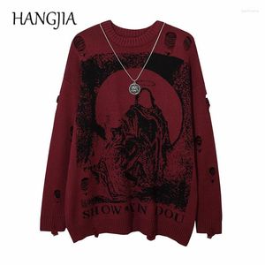 Mannen Truien Harajuku Priest Salvation Gedrukt Knitwears Vrouwen Strtwear Hip Hop Vernietigd Gat Gescheurd Truien Jumper Oversized Mannen