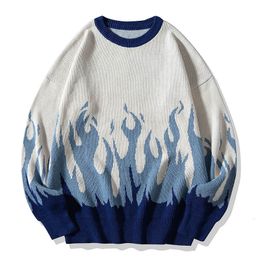 Pulls pour hommes Harajuku Vintage Flame Jumper Pull en tricot pour hommes surdimensionné hiver épais pull pull grand-père laid pull femmes Y2K Grunge 220926