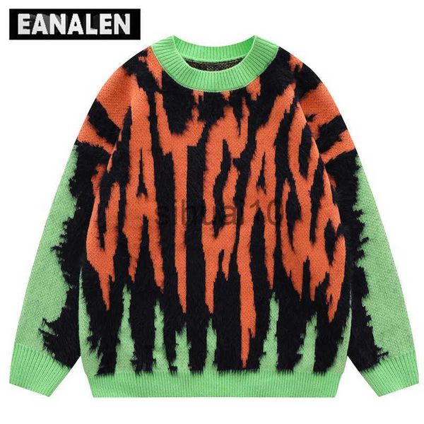 Pulls pour hommes Harajuku Vintage vert orange pull tricoté hommes rue surdimensionné pull pull épais pull grand-père moche pull femmes J230808