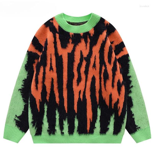 Pulls pour hommes Harajuku Vintage vert Orange pull tricoté rue pull surdimensionné pull épais grand-père moche femmes