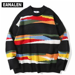 Suéteres para hombres Harajuku vintage arco iris a rayas suéter de punto hombres invierno de gran tamaño rock abuelo pullover mujeres jumper suéter feo 231215