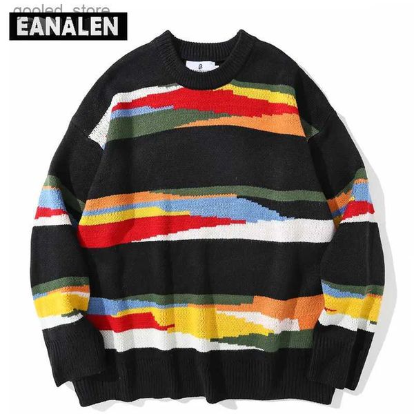 Pulls pour hommes Harajuku Vintage Rainbow Rayé Pull tricoté Hommes Hiver surdimensionné Hommes Rock Grand-Père Pull Femmes Jumper Pull laid Q231115