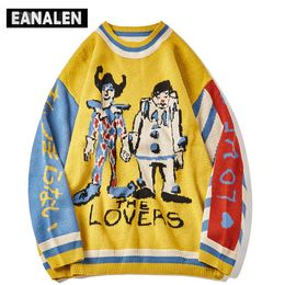 Pulls pour hommes Harajuku vintage jaune pull hommes surdimensionné mode colorblock clown pull tricoté femmes pull grand-père moche pull 220926